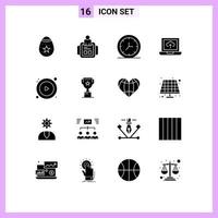 conjunto de 16 sinais de símbolos de ícones de interface do usuário modernos para controle de relógio de reprodução de prêmio carregar elementos de design de vetor editável