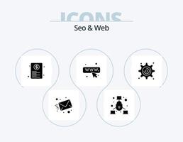 seo e web glifo icon pack 5 design de ícone. engrenagem. página da web. documento. rede. rede vetor