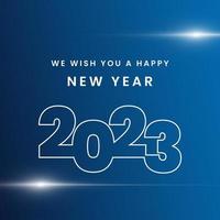 desejamos a você um feliz ano novo 2023 brilhante diamante fogos de artifício prata branco azul cartão de felicitações vetor