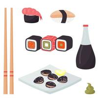 conjunto de sushi e pauzinhos vetor