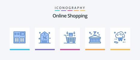pacote de ícones azul 5 de compras on-line, incluindo logística. o negócio. marcação. caixa. Shopping. design de ícones criativos vetor