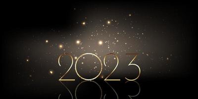 design de banner de feliz ano novo brilhante preto e dourado vetor