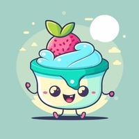 iogurte de frutas no logotipo da xícara mascote fofa sorvete gelato design de arte dos desenhos animados vetor
