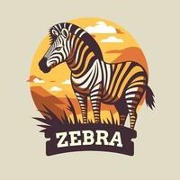 mascote do logotipo do personagem animal zebra na ilustração de cores planas dos desenhos animados vetor