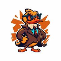 pato legal ou ícone de mascote de logotipo de personagem de ganso para branding em vetor de desenho animado