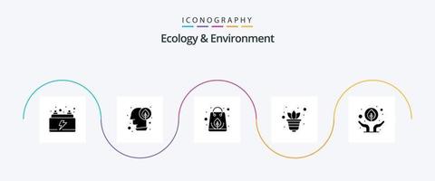 ecologia e ambiente glyph 5 pacote de ícones incluindo mão. Panela. orgânico. plantar. jardinagem vetor