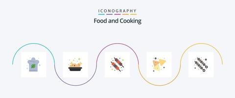 pacote de ícones de comida plana 5, incluindo . Comida. churrasco. churrasco. nachos vetor