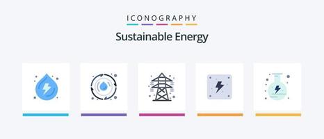 pacote de ícones plana 5 de energia sustentável, incluindo energia. eletricidade. elétrico. potência. eletricidade. design de ícones criativos vetor