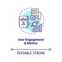 ícone do conceito de métricas de engajamento do usuário. análise de inicialização. ilustração de linha fina de ideia abstrata de dados de desempenho de negócios. desenho de esboço isolado. curso editável. arial, inúmeras fontes pro-bold usadas vetor