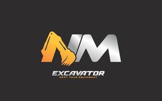 nm logo escavadeira para empresa de construção. ilustração vetorial de modelo de equipamento pesado para sua marca. vetor