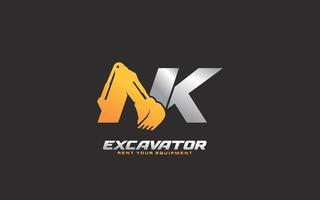 nk logo escavadeira para construtora. ilustração vetorial de modelo de equipamento pesado para sua marca. vetor