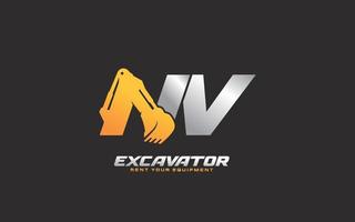 nv logo escavadeira para construtora. ilustração vetorial de modelo de equipamento pesado para sua marca. vetor