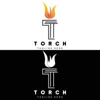 logotipo da tocha, design de fogo, logotipo da carta, ícone da marca do produto vetor