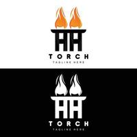 logotipo da tocha, design de fogo, logotipo da carta, ícone da marca do produto vetor