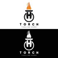 logotipo da tocha, design de fogo, logotipo da carta, ícone da marca do produto vetor