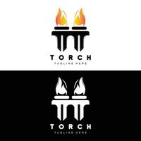 logotipo da tocha, design de fogo, logotipo da carta, ícone da marca do produto vetor