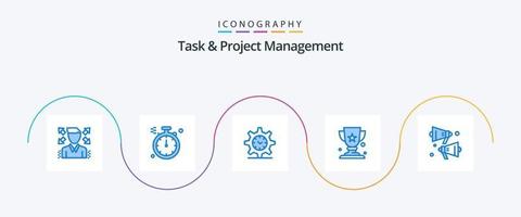 pacote de ícones azul 5 de gerenciamento de tarefas e projetos, incluindo . alto falante. Tempo. som. vencedora vetor