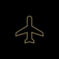 decoração dourada de natal de glitter dourado brilhando brilha em fundo preto. avião de ícone vetorial vetor