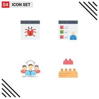 pacote de interface do usuário de 4 ícones planos básicos de desenvolvimento de aplicativos desenvolver elementos de design de vetores editáveis de negócios do navegador