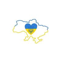 mapa da ucrânia. arte de linha. formato de coração. bandeira da ucrânia. vetor
