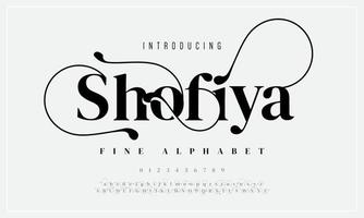shofiya abstrato moda simples alfabeto de casamento. design de tipografia de tipografia de ligadura elegante vetor