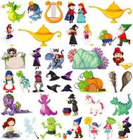 conjunto de personagens de desenhos animados de fantasia e tema de fantasia isolado no fundo branco vetor