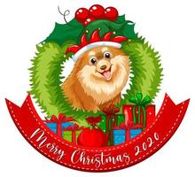 banner de fonte feliz natal 2020 com cachorro chihuahua em fundo branco vetor