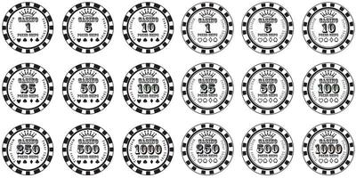 fichas de pôquer definidas em preto e branco isoladas vetor