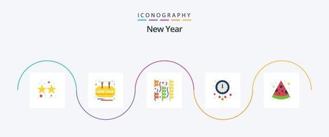 pacote de ícone plano de 5 anos novo, incluindo comida. Tempo. celebração. ano Novo. relógio vetor