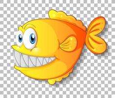 personagem de desenho animado de peixe exótico amarelo em fundo transparente vetor