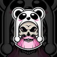 caveira com chapéu de panda em fundo preto vetor