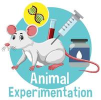 fonte de experimentação animal com um logotipo de rato branco em estilo desenho animado vetor