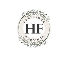 hf letras iniciais modelo de logotipos de monograma de casamento, modelos modernos minimalistas e florais desenhados à mão para cartões de convite, salve a data, identidade elegante. vetor