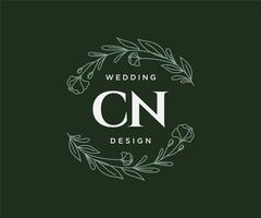 coleção de logotipos de monograma de casamento de letras iniciais cn, modelos modernos minimalistas e florais desenhados à mão para cartões de convite, salve a data, identidade elegante para restaurante, boutique, café em vetor