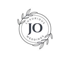 jo letras iniciais modelo de logotipos de monograma de casamento, modelos modernos minimalistas e florais desenhados à mão para cartões de convite, salve a data, identidade elegante. vetor