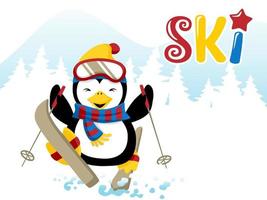 vetor de desenhos animados de pinguim de esqui