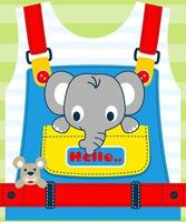 ilustração em vetor de desenho animado bebê elefante com ratinho no padrão de vestuário infantil