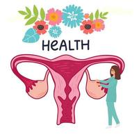 ciclo menstrual feminino. página de destino médica rastreando o ciclo menstrual. ilustração vetorial do sistema reprodutor feminino vetor