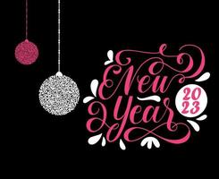 feliz ano novo 2023 design de ilustração vetorial de feriado abstrato branco e rosa com fundo preto vetor