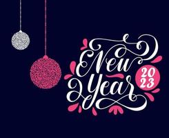 feliz ano novo 2023 design de ilustração vetorial de feriado abstrato rosa e branco com fundo azul vetor