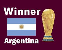 vencedor do emblema da bandeira argentina com nomes e troféu da copa do mundo design de símbolo de futebol final américa latina vetor ilustração de times de futebol de países latino-americanos