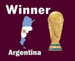 vencedor da bandeira do mapa da argentina com nomes e troféu da copa do mundo design de símbolo de futebol final américa latina vetor ilustração de times de futebol de países da américa latina