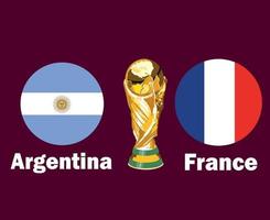 bandeira argentina vs frança com troféu final da copa do mundo design de símbolo de futebol américa latina e europa vetor ilustração de times de futebol de países latino-americanos e europeus