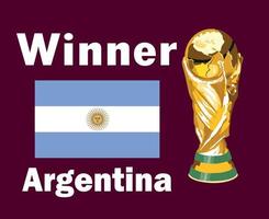 vencedor do emblema da bandeira argentina com nomes e troféu copa do mundo design de símbolo de futebol final américa latina vetor países latino-americanos ilustração de equipes de futebol