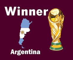 vencedor da bandeira do mapa da argentina com nomes e troféu final da copa do mundo design de símbolo de futebol américa latina vetor países latino-americanos ilustração de times de futebol