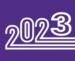 2023 feliz ano novo design de ilustração vetorial de feriado abstrato branco com fundo roxo vetor