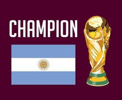 argentina bandeira emblema campeão com troféu copa do mundo final design de símbolo de futebol américa latina vetor ilustração de equipes de futebol de países latino-americanos