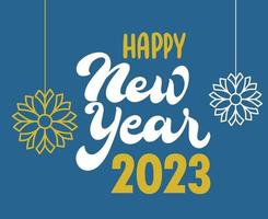 feliz ano novo 2023 design de ilustração vetorial de feriado abstrato branco e amarelo com fundo azul vetor