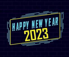 feliz ano novo 2023 design de ilustração vetorial abstrata de férias amarelo e ciano com fundo azul vetor