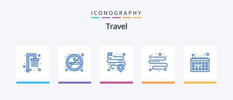 pacote de ícones de viagem azul 5, incluindo . datas. localização. calendário. viajar por. design de ícones criativos vetor